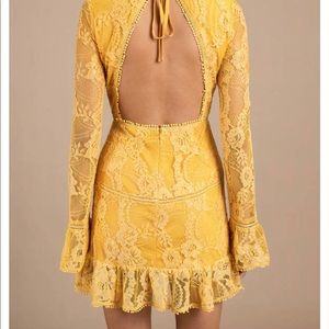 Tobi Yellow long sleeve open back lace dress